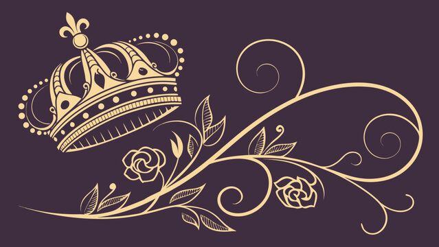 Elegant Gold Royal Crown with Ornate Floral Swirls