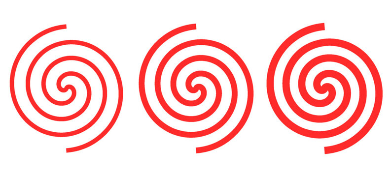 Equally spaced red spiral line pack, editable stroke path vector illustration eps 10