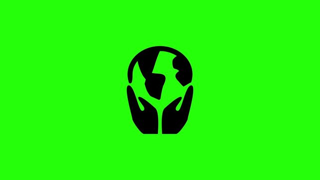 Beautiful 4K horizontal motion graphic of twin human hands gently cupping and supporting a leaf marked earth planet bouncing. Lively popup asset ideal for climate preservation activism unity video ove