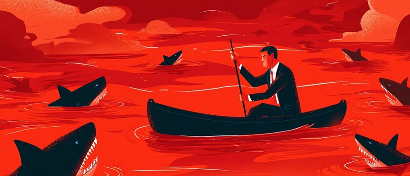 A man navigates perilous waters in a boat.