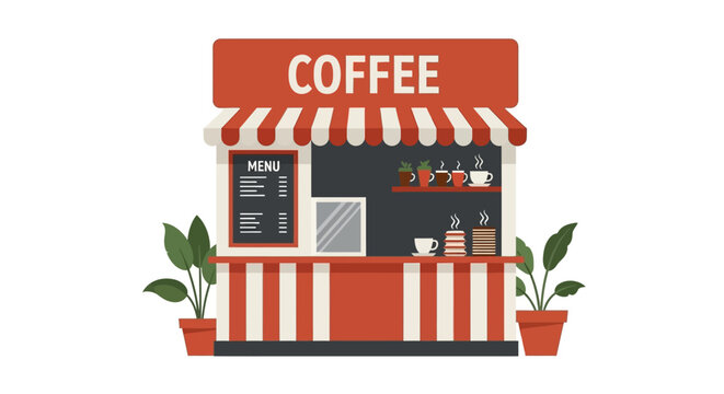 Cartoon Coffee Shop Illustration with Menu and Plants