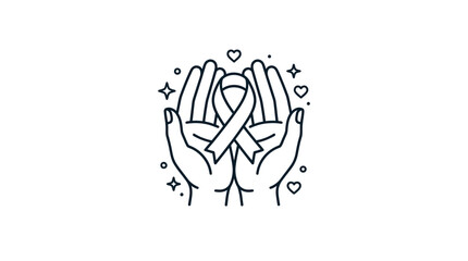 Fototapeta premium Hands Holding Awareness Ribbon with Hearts and Stars