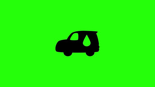 Clean 4K horizontal video showing a modern smart city minivan car panel containing a clear water drop stamp bouncing fluidly. High quality popup graphic for eco friendly urban commuter vehicle catalog