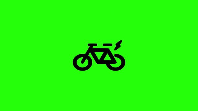 High definition 4K horizontal clip of a modern smart electric bicycle vehicle with a lightning bolt power signal bouncing. Dynamic popup element for zero emission eco micromobility rental dashboard la