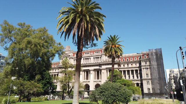 Palace of Justice Supreme Court Architecture Pan with Plaza Lavalle Park in Buenos Aires Argentina