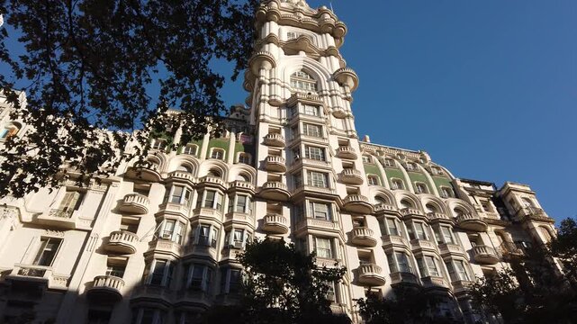 Barolo Palace Landmark Low Angle Tilt Up Historic Architecture and Clear Blue Sky in Buenos Aires Argentina