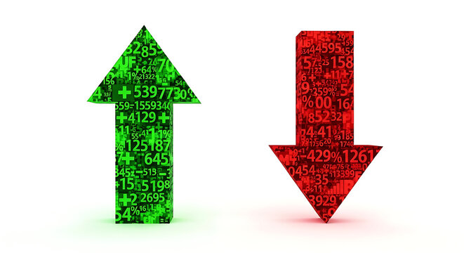 Green upward arrow and red downward arrow with numbers