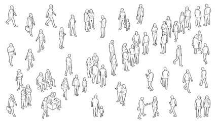 Fototapeta premium Architectural People Outline Vector Set Featuring Diverse Standing and Walking Crowd Scale Figures