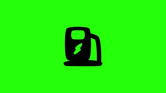 Professional 4K horizontal footage featuring an autonomous EV charging station dispenser machine with a lightning symbol bouncing into view. Perfect popup asset displaying clean grid electric fuel opt