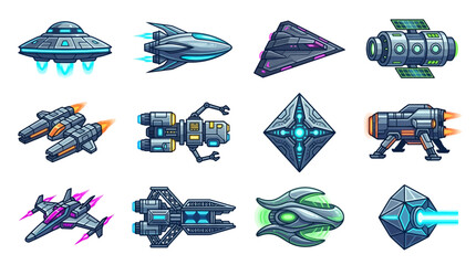 Collection of futuristic alien spaceships and spacecraft designs. © Alya