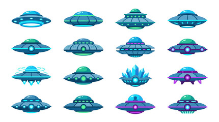 Collection of futuristic flying saucers and alien spacecraft designs. © Alya