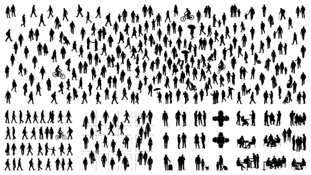 Massive Crowd Silhouette Pack Featuring Tiny Scale People Figures for Plan and Urban Layouts