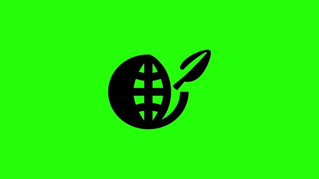 High definition 4K horizontal clip of an optical grid line earth globe with an organic leaf branch sprouting bouncing. Dynamic popup element for sustainable development goal alliance strategy corporat