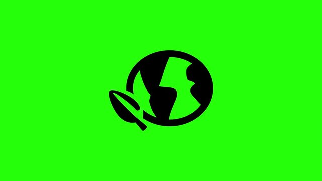 4K horizontal layout featuring a geographic planet globe map outlined with a fresh green leaf element bouncing cleanly. Elegant tactical popup icon for ecotourism reservation travel agency promotions.
