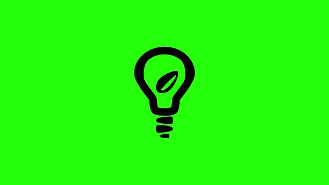 Beautiful 4K horizontal motion graphic of an electric light bulb glass enclosing an inner fresh leaf filament bouncing. Lively popup asset ideal for brilliant green technology innovation conference sc