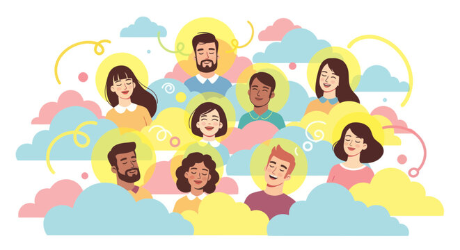 Diverse group of happy people faces.