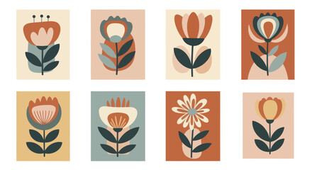Set of Eight Mid Century Modern Floral Illustrations. © Nabih