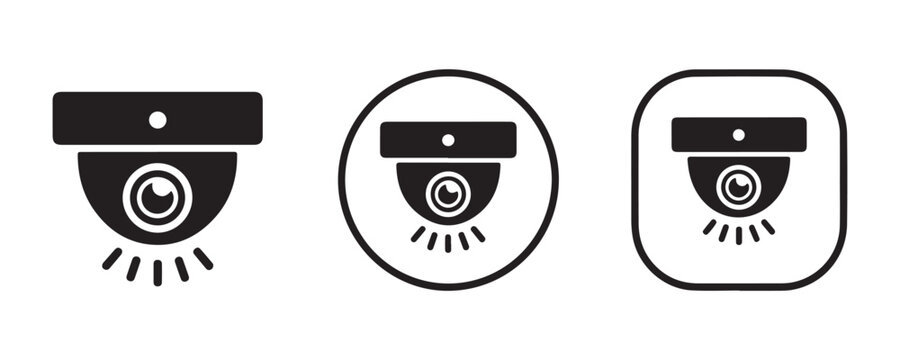 Dome security camera symbols in various frame styles for surveillance application interface design.