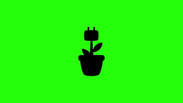 High quality 4K horizontal motion graphic of a residential garden plant pot with a creative power plug socket flower bouncing. Dynamic popup asset perfect for alternative clean bioenergy grid technolo