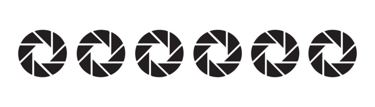 Horizontal row of six black camera aperture icons on a transparent background.