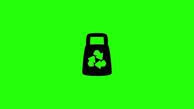 High definition 4K horizontal clip of a reusable grocery shopping carrier bag stamped with an eco recycle emblem bouncing on layout. Dynamic popup element for zero waste supermarket organic lifestyle 