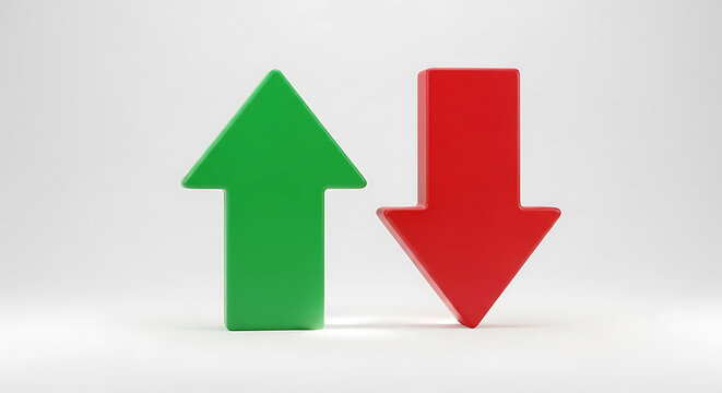 Green upward arrow and red downward arrow on white background