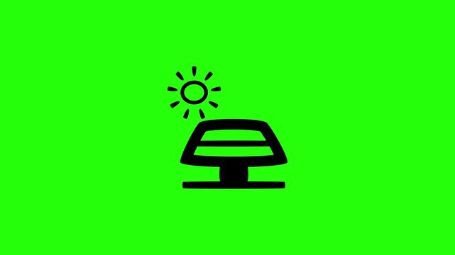 Beautiful 4K horizontal motion graphic of a single silicon solar energy cell panel collecting rays underneath a radiant sun bouncing. Lively popup asset ideal for residential rooftop power project pre