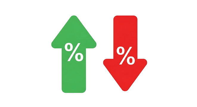 Green upward arrow with percentage sign red downward arrow with percentage sign