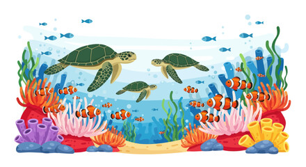 Turtles swimming in ocean water. © edur
