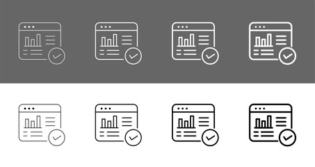 Fototapeta premium Data Verification Dashboard and Quality Analytics Interface Line Art Icon Vector Illustration Editable