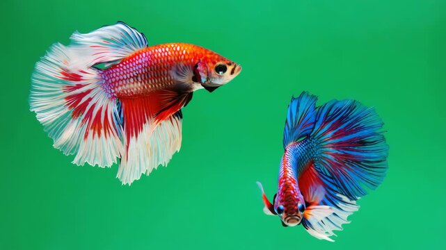 Colorful Betta Fish Pair on Green Screen Background