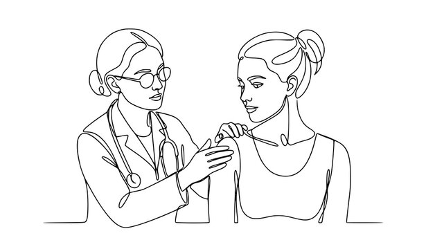 Dermatology Consultation Continuous Line Art Vector with Female Patient Examination