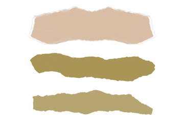 Naklejka premium Torn paper strips in beige and brown on white background for design