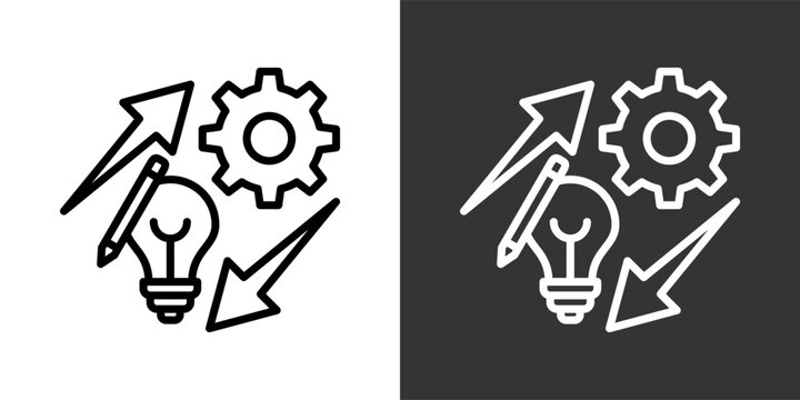 Implementation Black And White Multiple Style Icon Set Collection Pack Vector Illustration 