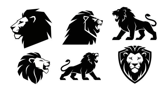 Black silhouettes of lion heads and bodies.