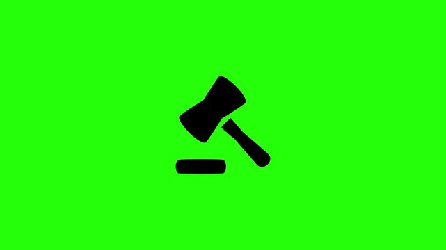 High quality 4K horizontal motion graphic of a legal auction hammer gavel striking a solid wooden block bouncing. Dynamic popup asset perfect for online bidding competition courtroom justice real esta