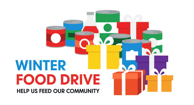 Food drive donation colorful boxes.