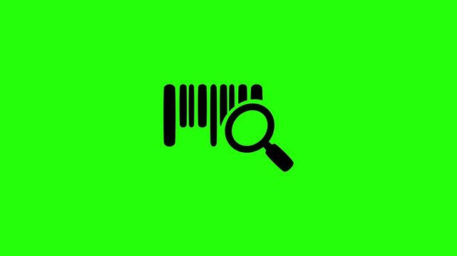 4K horizontal video clip showcasing a retail product barcode identification label inspected by a magnifying glass tool bouncing. Clean popup icon graphic for warehouse inventory management trace verif