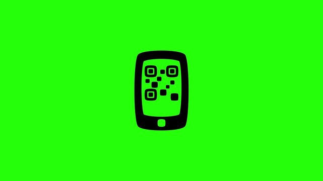 4K horizontal resolution video of a digital mobile smartphone interface display rendering a prominent matrix QR code grid bouncing. Playful popup transition element perfect for contactless verificatio
