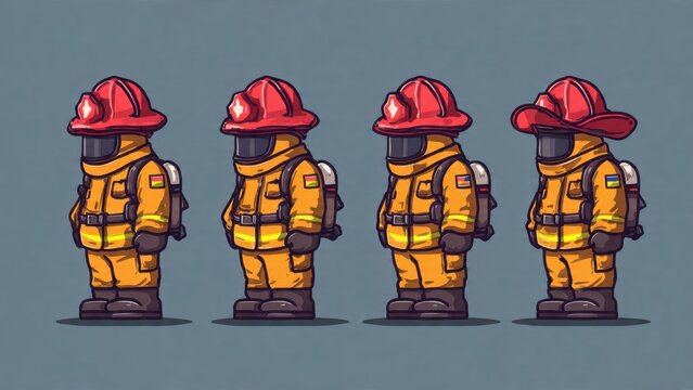 Four Firefighters in Uniform Standing