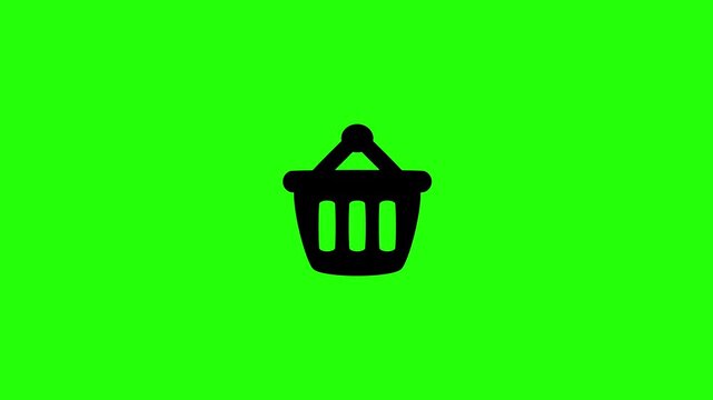 High quality 4K horizontal video containing a plastic grocery store supermarket handling basket crate product collector bouncing dynamically. Unique energetic popup graphic for internet checkout appli