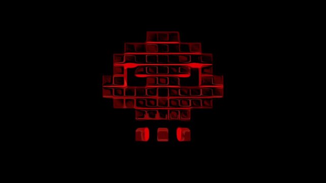 Red dark human skull symbol with 3d effect spinning animation