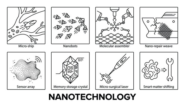 Nanotechnology concepts for micro ships nanobots molecular assemblers and nano repair weaves for medical repair.