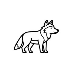 Obraz premium Minimalist line art wolf icon representing wilderness spirit and canine loyalty, ideal for versatile graphic design elements and modern brand identities
