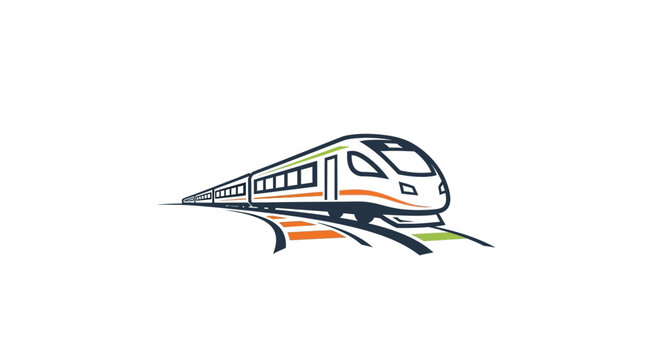 Modern train illustration on tracks against white background transportation concept