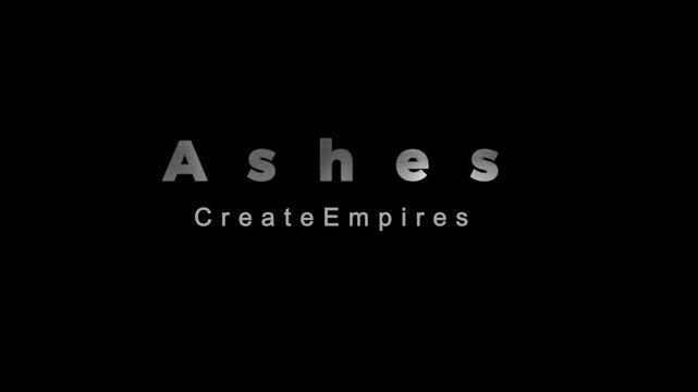 The word ashes on a black background in gray letters
