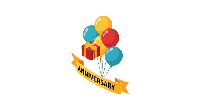 Anniversary celebration bundle with colorful balloons and gift box
