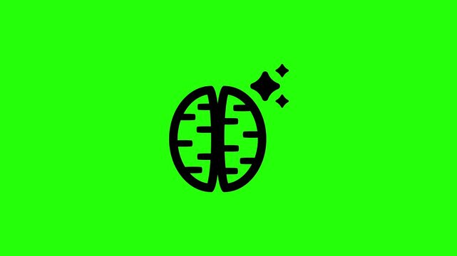 4K horizontal video clip showcasing a human brain organ paired with shiny intelligence spark stars bouncing. Clean popup icon graphic for creative mindset psychology workshop memory booster school edu