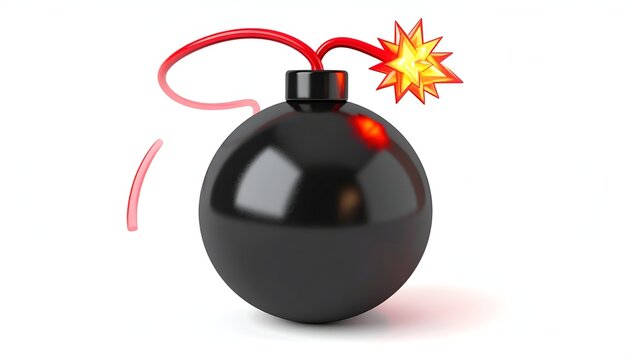 Cartoon Bomb with Lit Fuse on White Background.