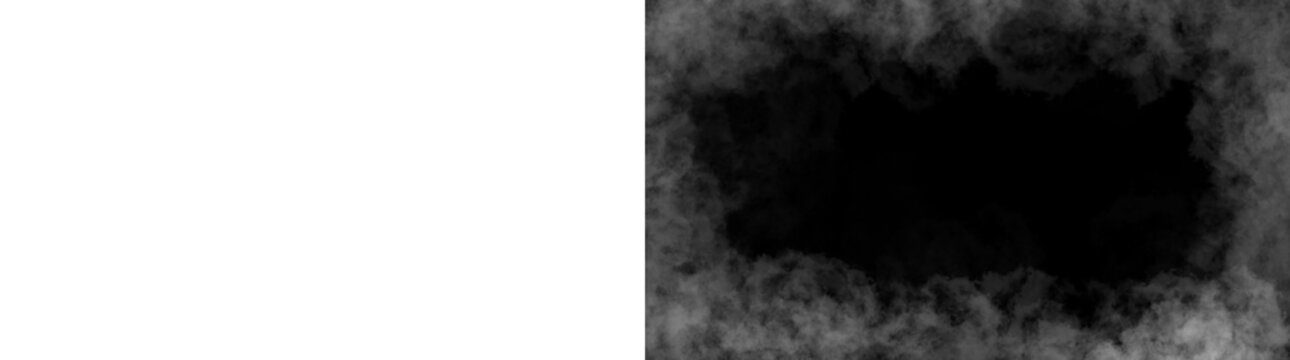 Gray smoke cloud frame border overlay on transparent background for design